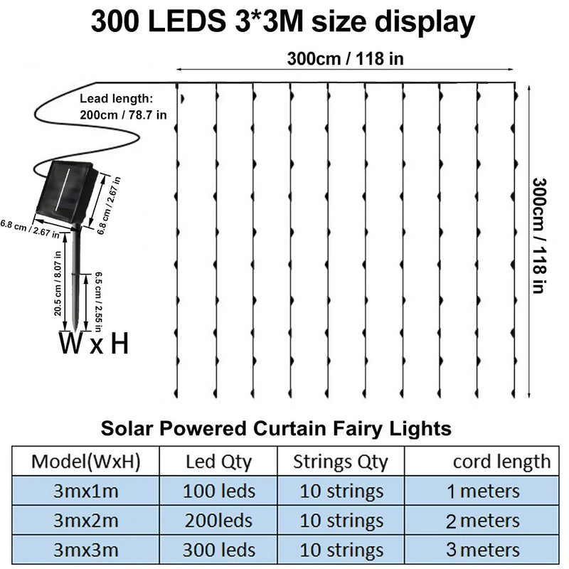 Solar-Powered LED Curtain String Lights