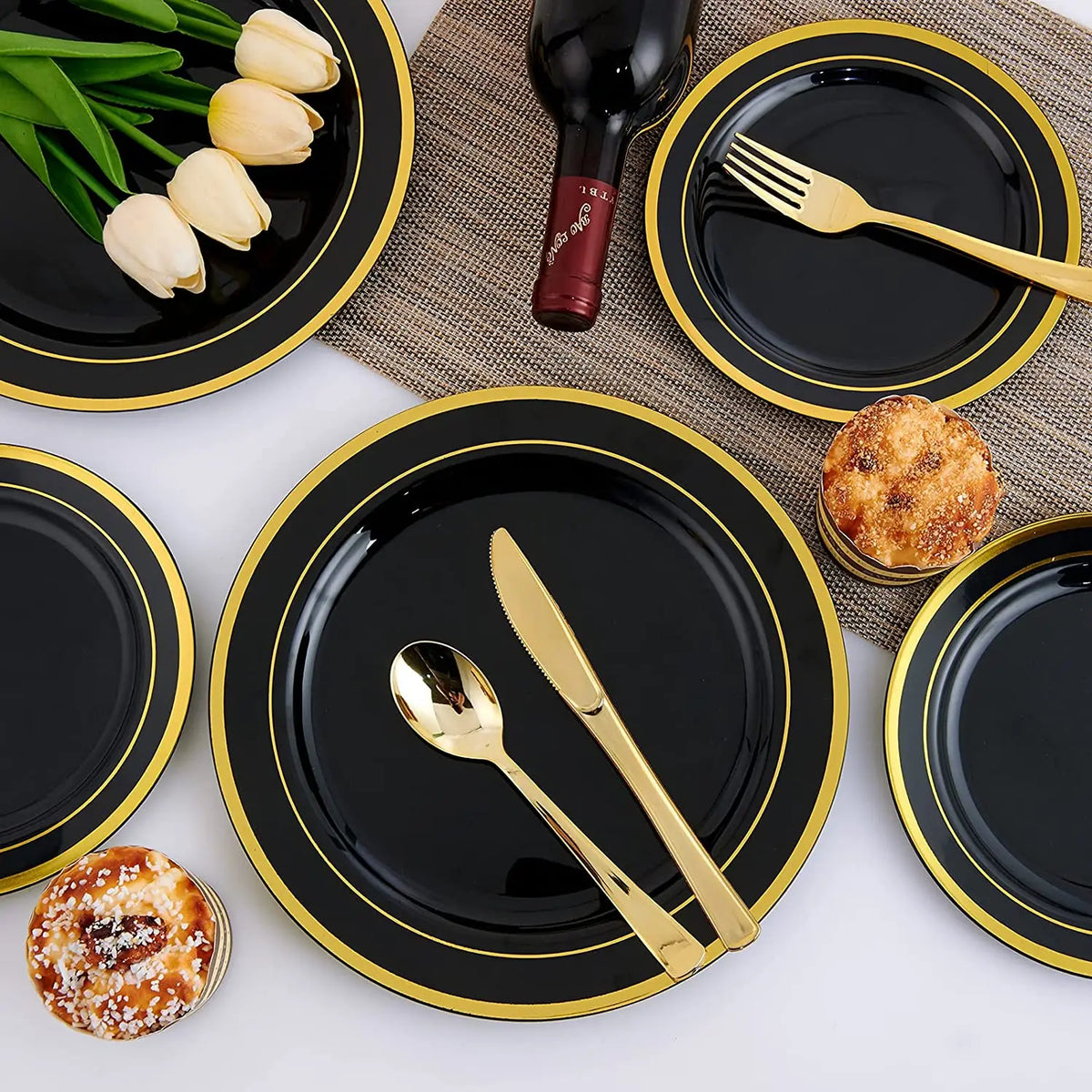 Elegant White Plastic Plates with Gold Rim