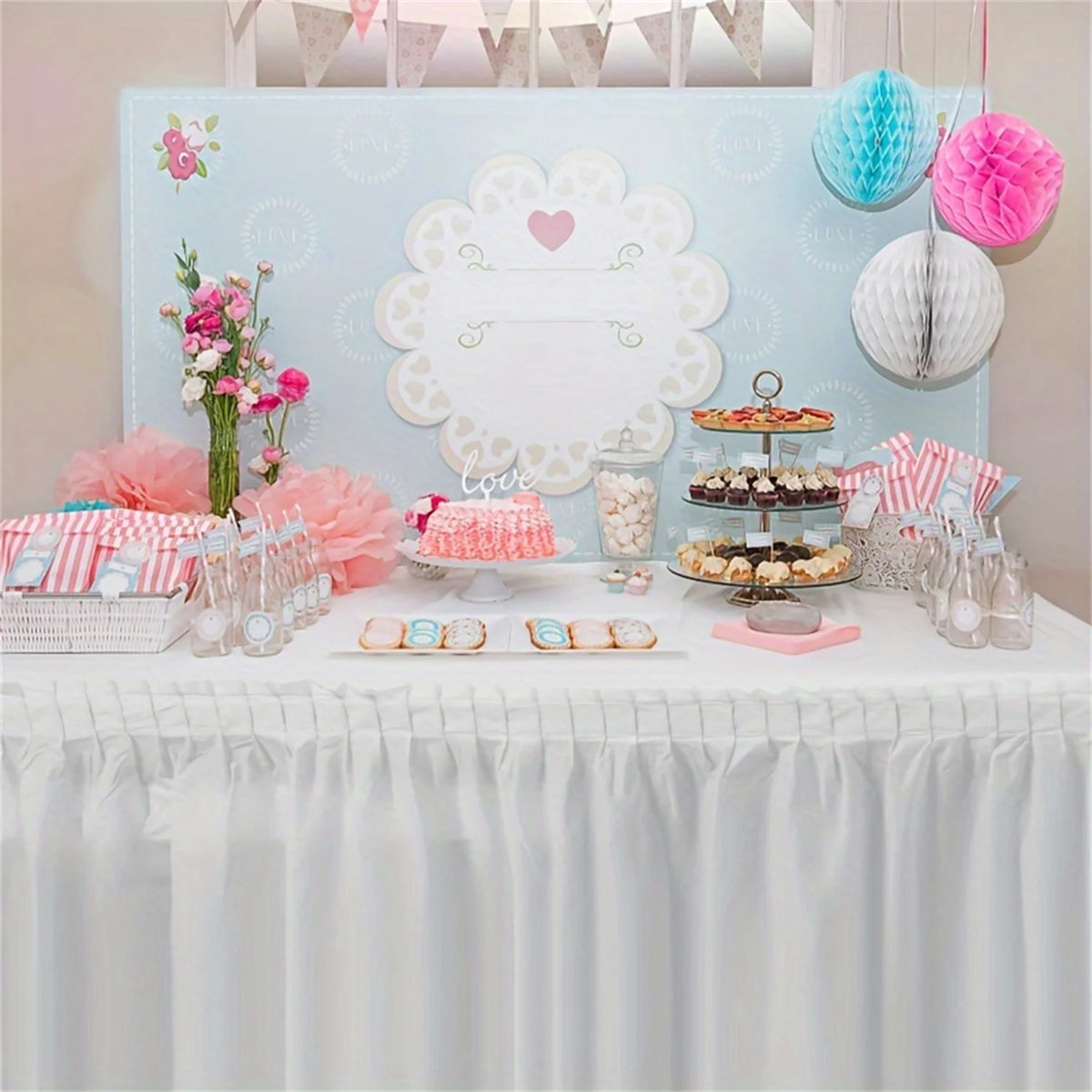 Disposable Rectangular Tablecloth Set with Matching Skirting