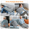 A collection of electric heating pads for multiple body parts shown being used by men and women in various settings.