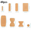 A collection of 40 soft, tan silicone rubber bandages for fingers, wrists, and knuckles in various sizes.