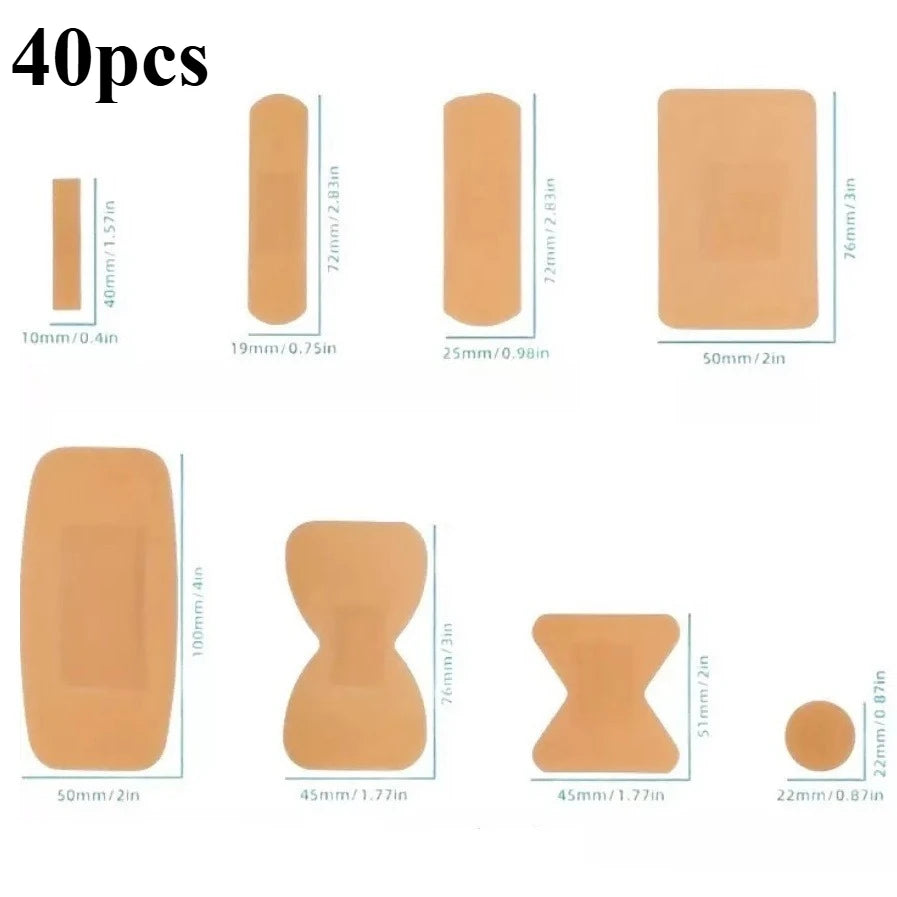 A collection of 40 soft, tan silicone rubber bandages for fingers, wrists, and knuckles in various sizes.