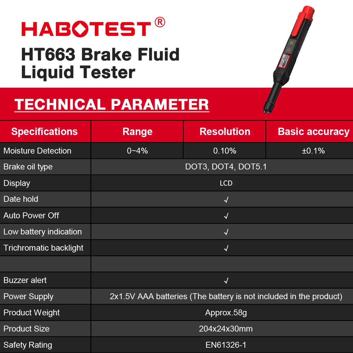 Digital Brake Fluid Tester with Backlit Display
