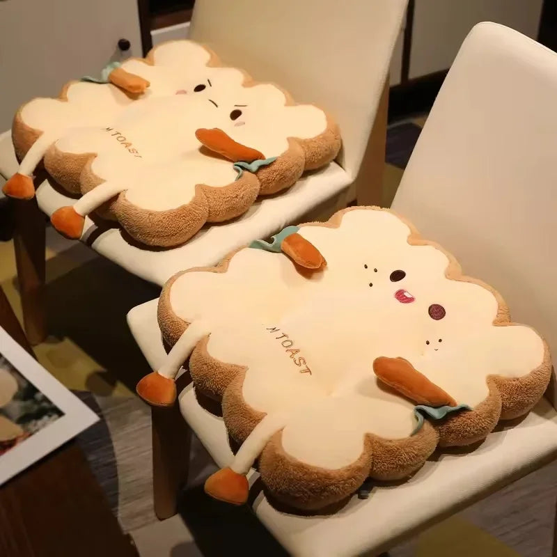 Cartoon Toast-Shaped Seat & Back Cushion – Washable Anti-Fatigue Support Pillow