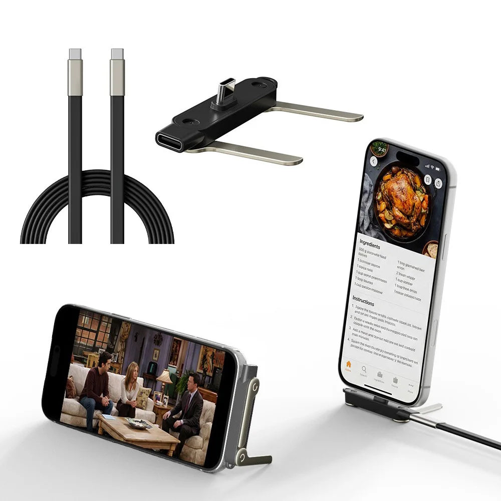USB-C to USB-C Adapter with Foldable Phone Stand – 240W Fast Charging & Data Transfer