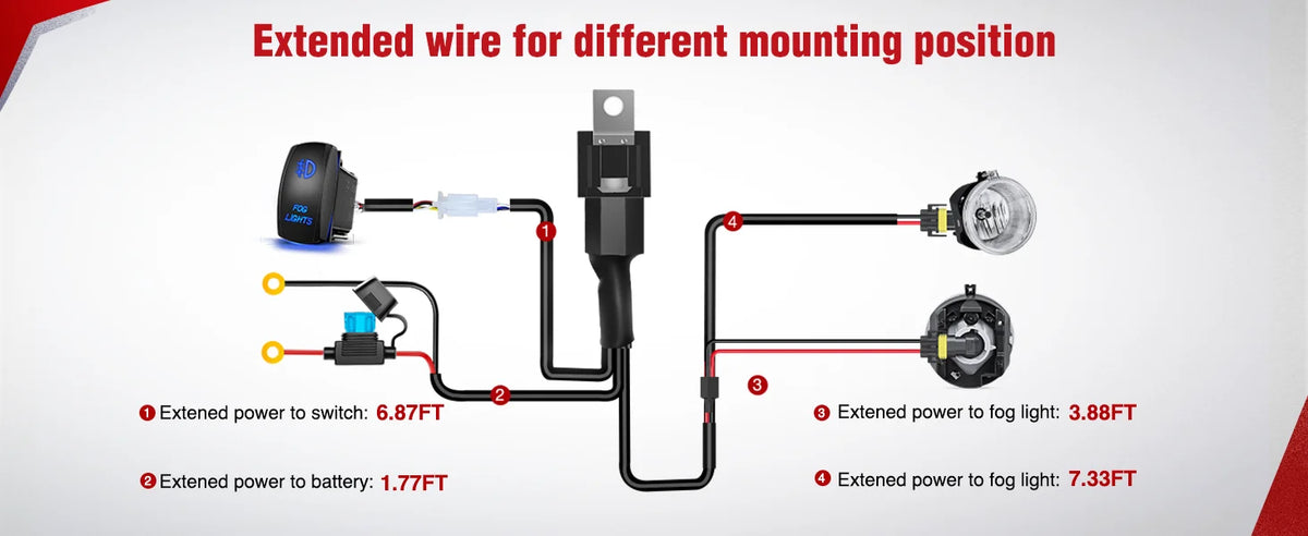 12V Heavy Duty Fog Light Wiring Harness Kit with Relay and Rocker Switch