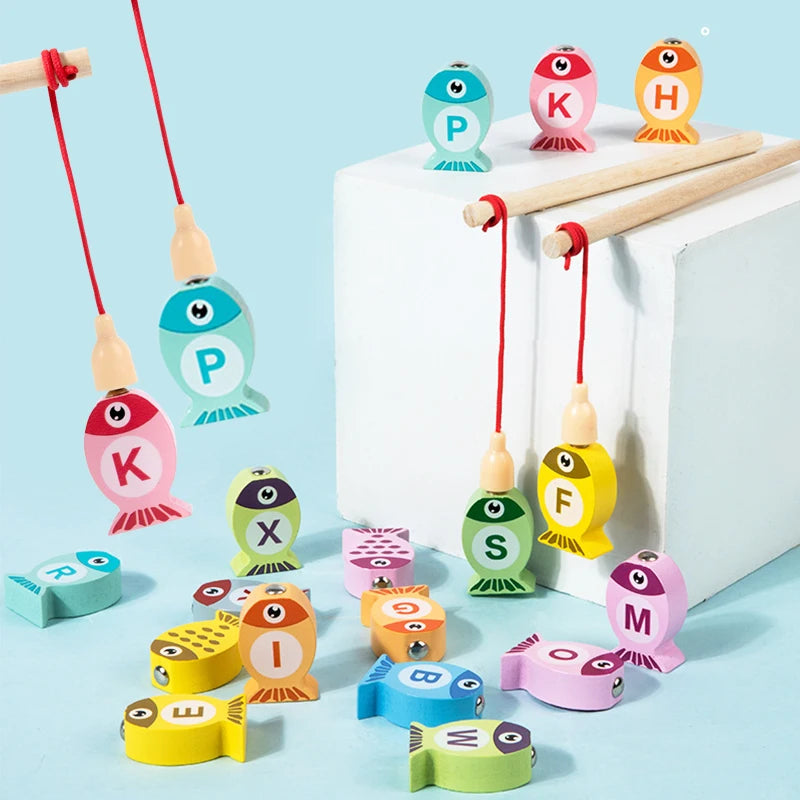 Wooden Alphabet and Number Fishing Game for Kids