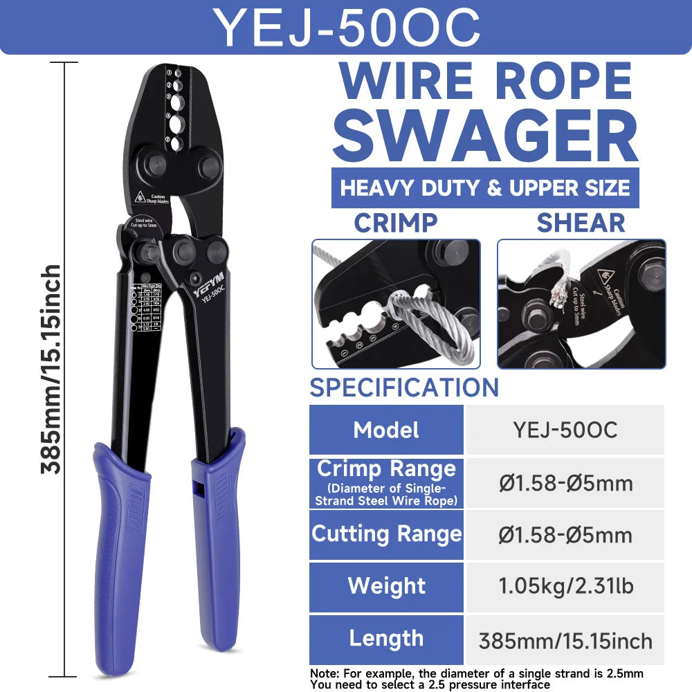YEJ-50OC wire rope swager crimping tool in black and purple for heavy duty and upper size