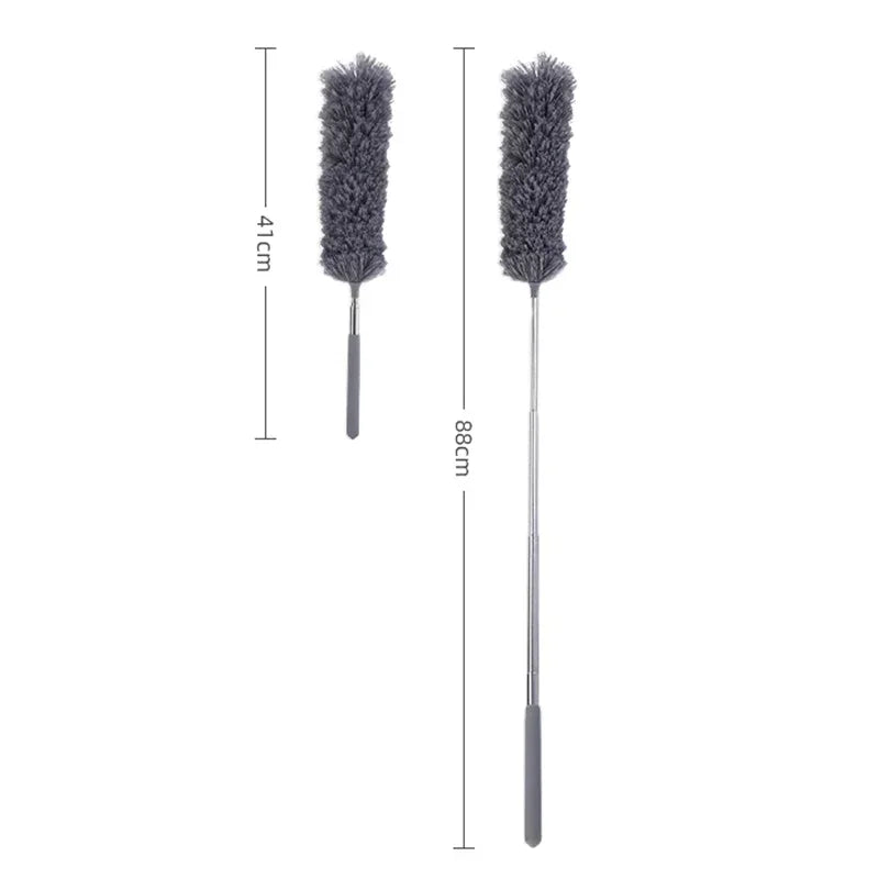 A telescopic microfiber duster with a flexible stainless steel handle, shown against a white background.