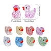 A set of ten glitter resin duck figurines in various colors and finishes for decorative use.