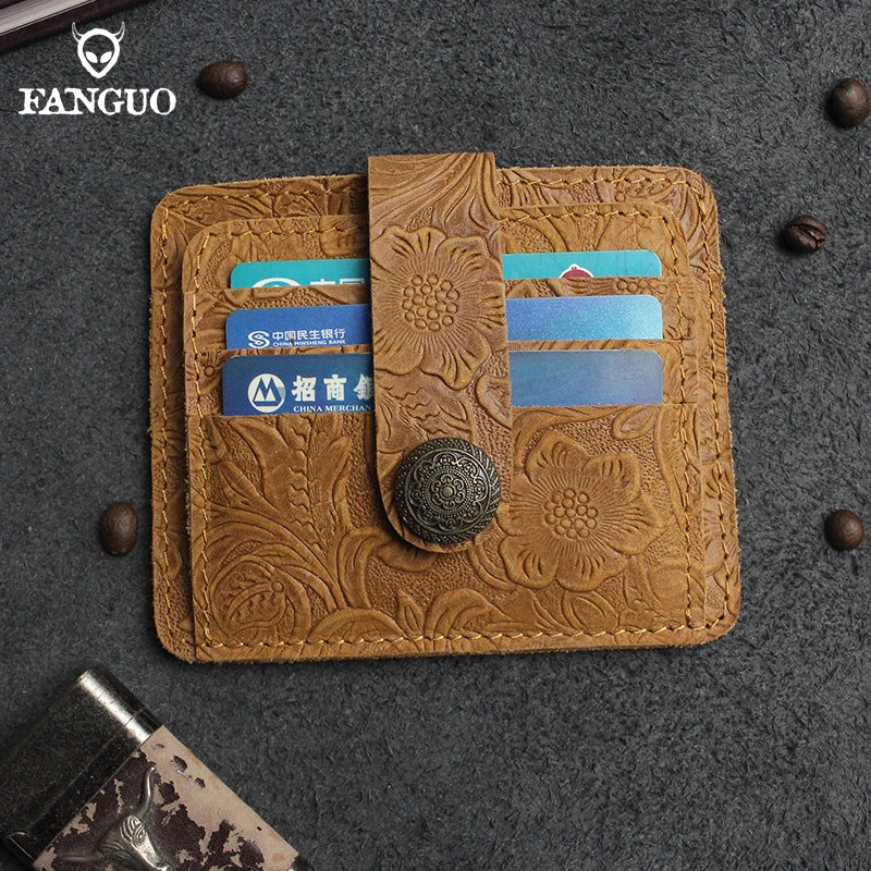 Handcrafted Cowhide Leather Card Wallet with Coin Pocket