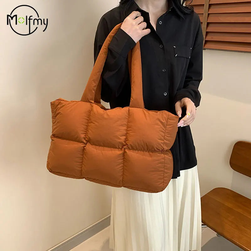 Quilted Plaid Tote Shoulder Bag