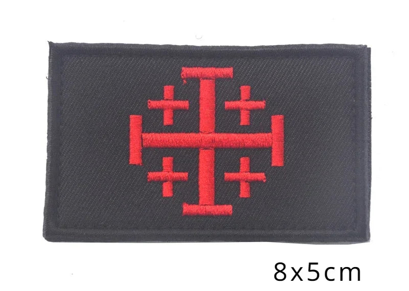Embroidered Crusader Cross Tactical Patch with Hook and Loop Backing
