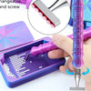 A purple diamond painting pen set with steel tips and a tray is shown, including an inset of the pen tip.