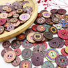 Vintage Wooden Buttons Assortment with Floral Designs