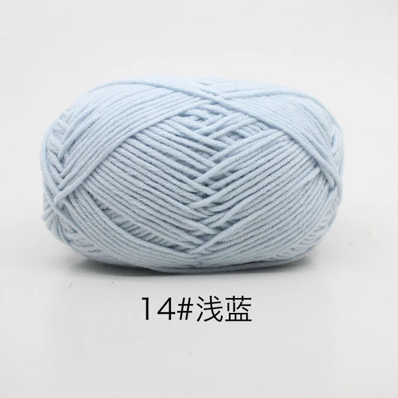 A ball of light blue 14# twisted yarn for knitting and crochet
