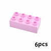 A pink set of six chunky building blocks for kids.