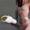 A woman is shown wearing a white automatic locking body measuring tape on her midriff.