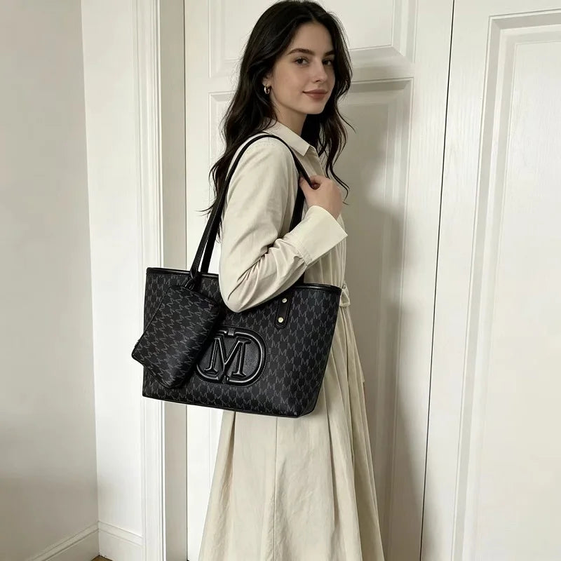 Geometric Print Tote Bag with Matching Coin Purse