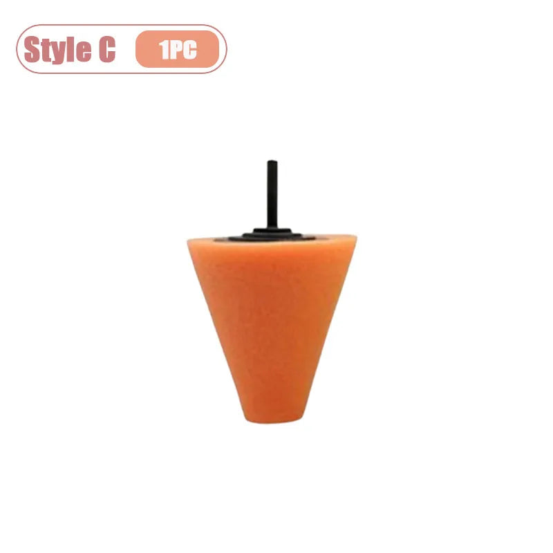 Orange drill polishing sponge cone kit for wheels and automotive detailing