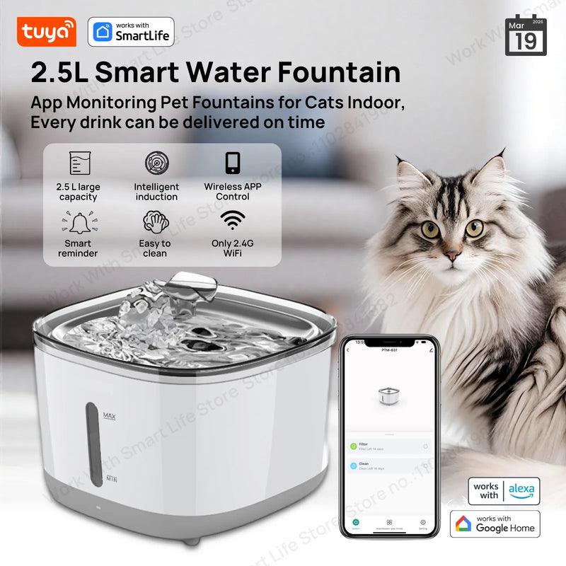 Smart Pet Water Fountain with Stainless Steel Bowl