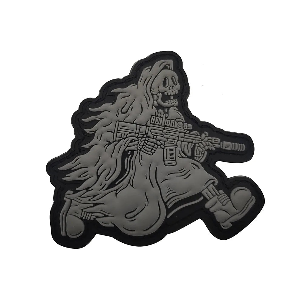 Glow-in-the-Dark Skull Biker Patch with Hook & Loop Backing