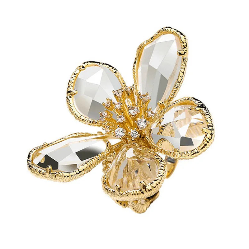 Crystal Flower Statement Ring