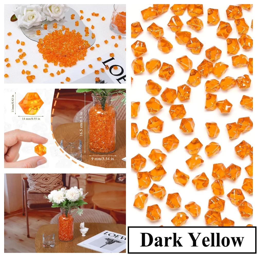 Orange acrylic crushed ice gems for vase fillers and decor
