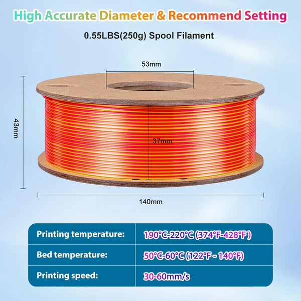 Dual & Tri-Color Silk PLA Filament for 3D Printing