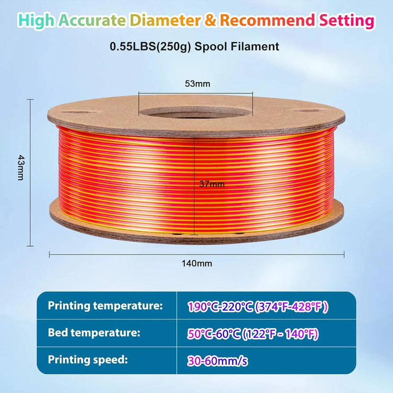 Dual & Tri-Color Silk PLA Filament for 3D Printing