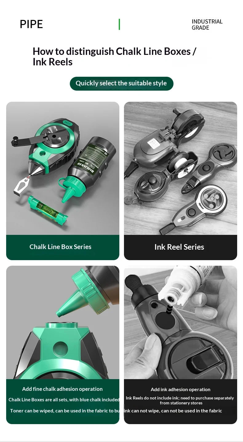 Chalk Line Reel with Quick Retraction for Precise Marking