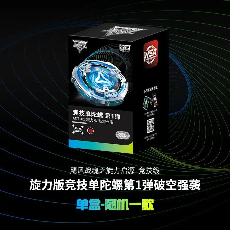 A box for the WSA ACT-01 Pro7 series Battle Top, featuring a blue and silver spinning mechanism.