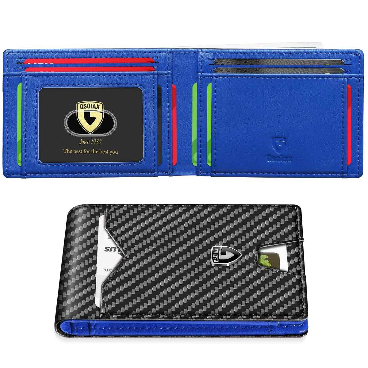 Slim RFID Blocking Leather Card Holder Wallet with Geometric Pattern