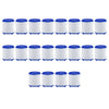 A set of twelve blue and white rotating kitchen faucet water filters with splash guards.