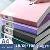 Pink A4 expanding file organizer with clear pocket dividers showing 40/60/100 pages capacity