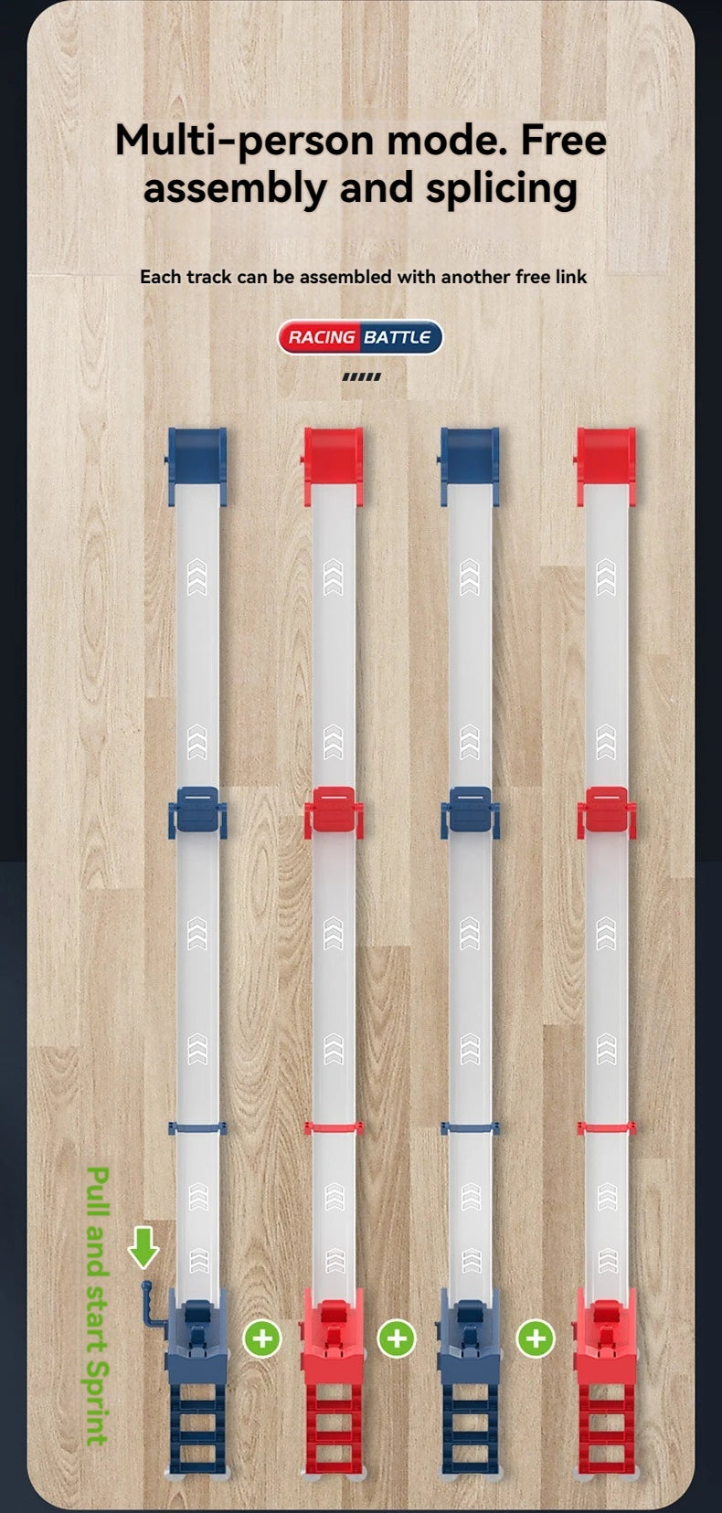 A set of multi-person racing battle tracks featuring white and red components for assembly and splicing.
