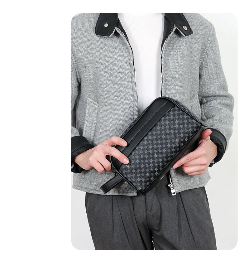 Vintage Leather Men's Clutch Bag with Detachable Waist Strap