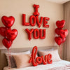 Heart-Shaped 'I Love You' Foil Balloon with Red Petals