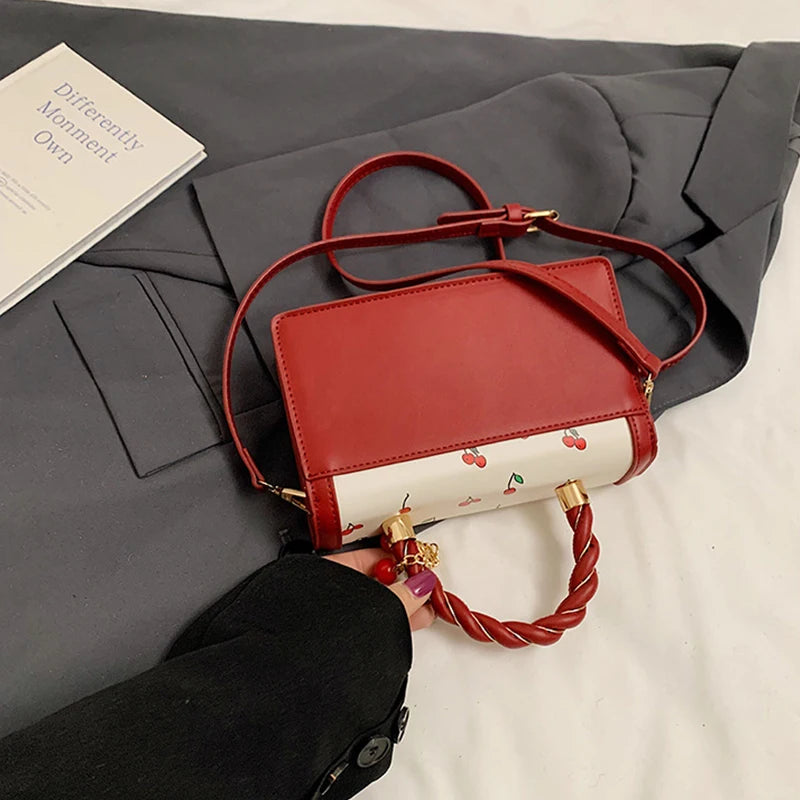 Cherry Print Crossbody Bag with Top Handle