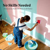 A person is using a red paint edger brush to apply paint on a pink wall with sunlight streaming in.