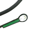 A close-up view of a black pre-sewn nylon cord loop sling with a green accent thread.