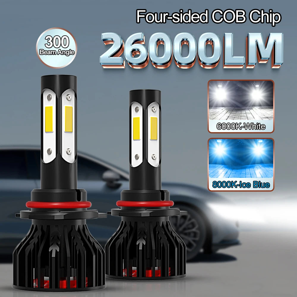 Four-sided COB LED chip headlights with 26000LM output and 300 beam angle