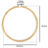 A circular bamboo embroidery hoop with a 16.2cm diameter and a 3.3cm adjustable screw.