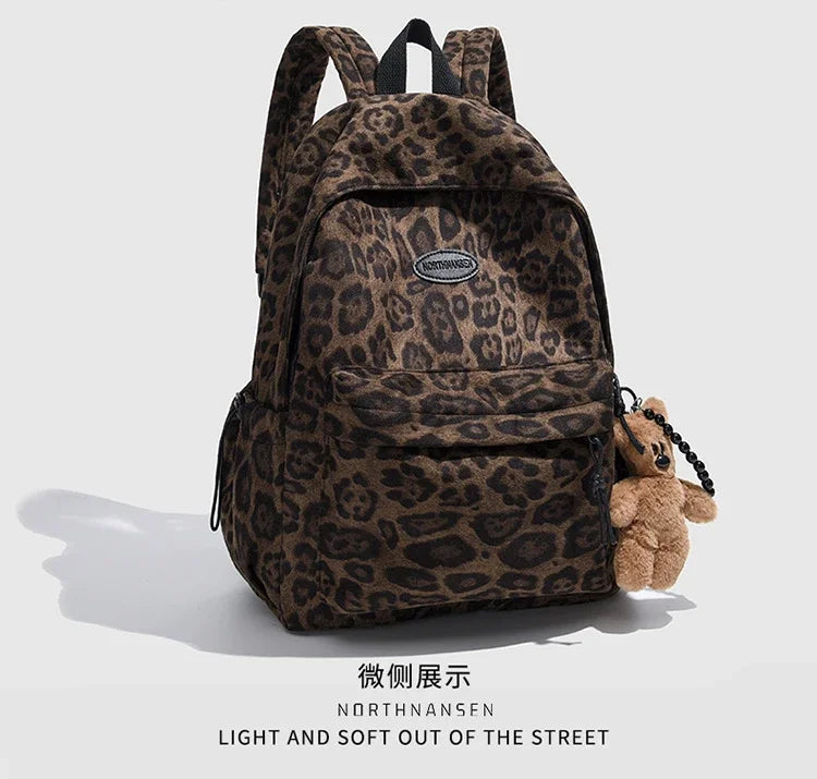 Leopard Print Casual Backpack for School & Daily Use