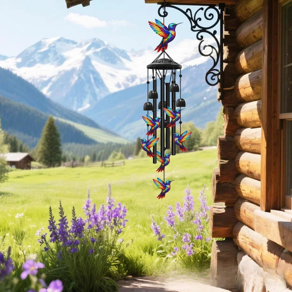 Hand-Painted Hummingbird Metal Wind Chime for Garden & Patio