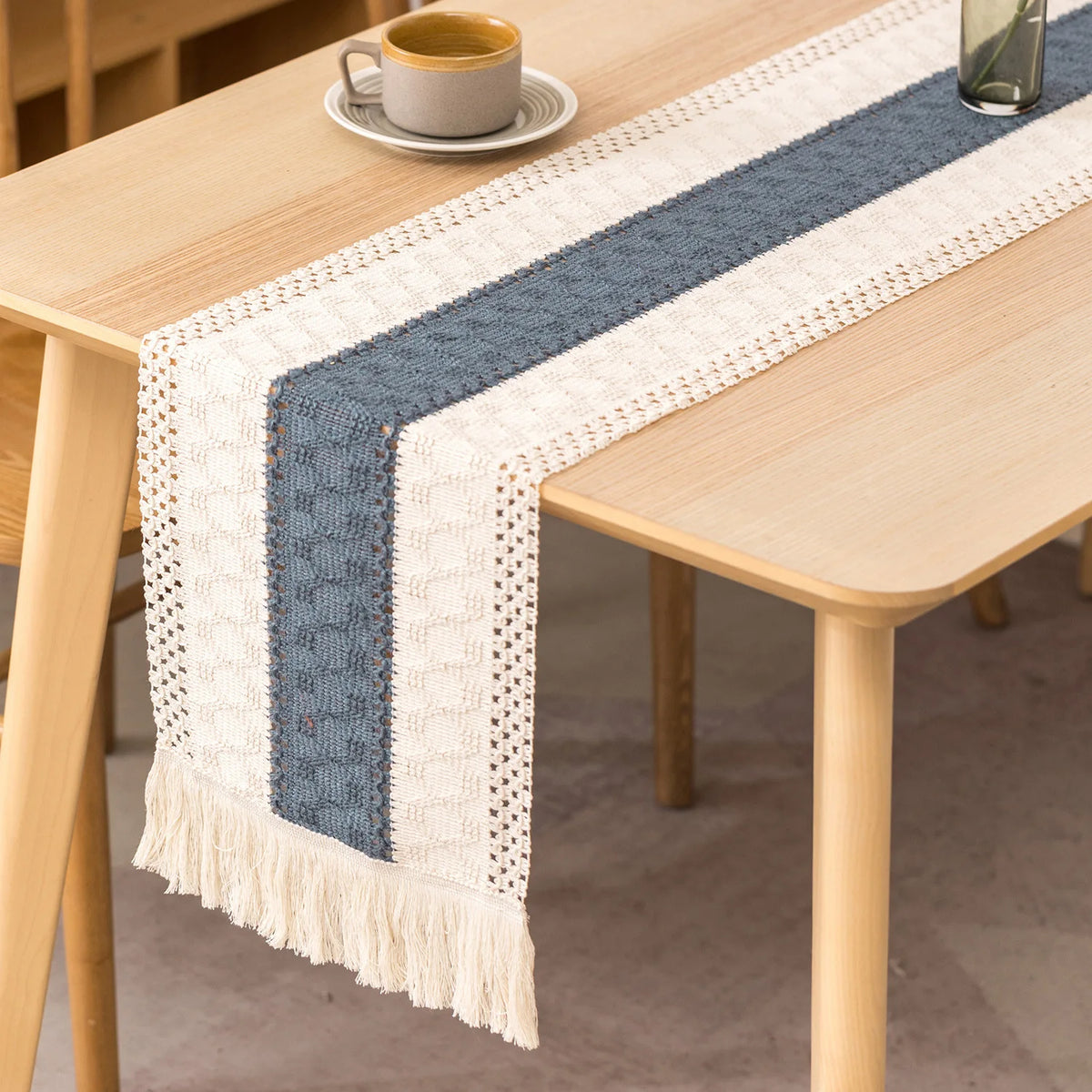 Boho Cotton Tassel Table Runner for Farmhouse & Wedding Decor
