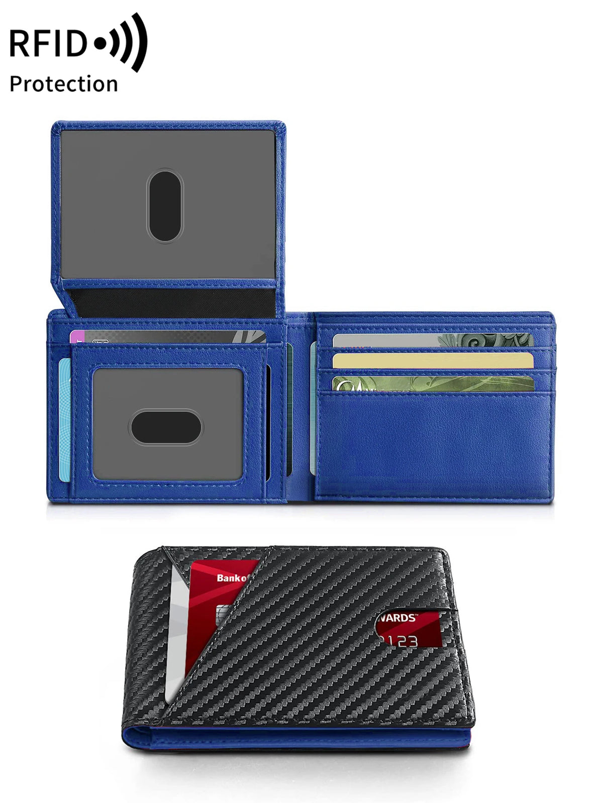 RFID Blocking Ultra-Thin Bifold Wallet with ID Windows