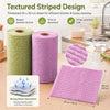 Rolls of textured striped cleaning cloths in green and purple for kitchen and home use