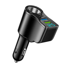 A black 4-in-1 car charger with a digital display showing 12.5, featuring USB-C PD fast charging ports.