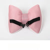 Pink silky bow car headrest pillow with a black waist cushion set